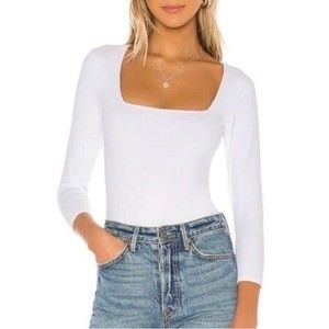 NEW Free People Truth or Square Bodysuit Long Sleeve White Size M